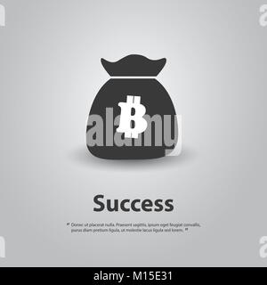 Bianco e Nero sacco di denaro con bit di etichetta di monete - Abstract Cryptocurrency Concept Design in formato vettoriale modificabile Illustrazione Vettoriale