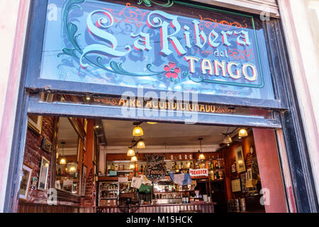 Buenos Aires Argentina, Caminito Barrio de la Boca, la Ribera del Tango, ristorante ristoranti cibo ristoranti caffè, bar lounge pub, ingresso, insegna, Hispa Foto Stock