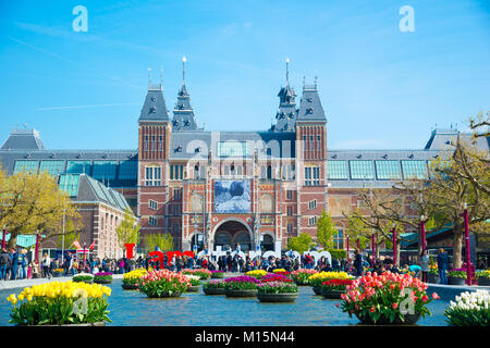 Amsterdam, Paesi Bassi - 20 Aprile 2017: Rijksmuseum Amsterdam museum con parole che ho Amsterdam Foto Stock