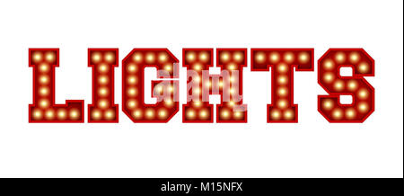 Luci parola fatta dal rosso vintage lampadina lettering isolate su un bianco. Il rendering 3D Foto Stock