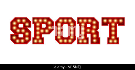 Sport parola fatta dal rosso vintage lampadina lettering isolate su un bianco. Il rendering 3D Foto Stock