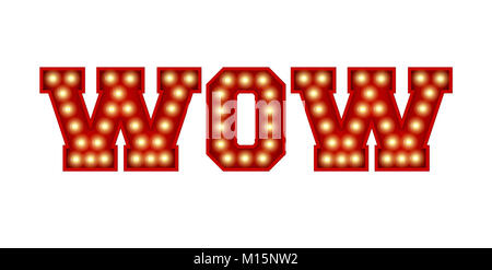 Wow parola fatta dal rosso vintage lampadina lettering isolate su un bianco. Il rendering 3D Foto Stock