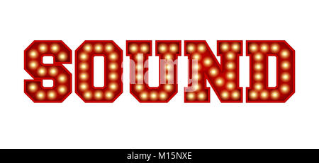 Suono parola fatta dal rosso vintage lampadina lettering isolate su un bianco. Il rendering 3D Foto Stock