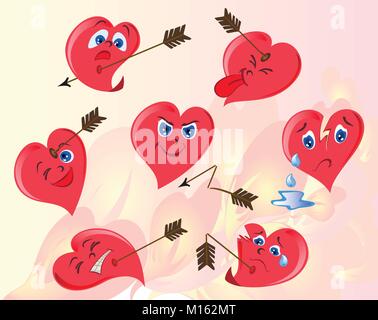 Cuore divertente serie di emozioni. EPS10 illustrazione vettoriale Illustrazione Vettoriale