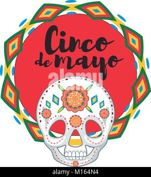 Cinco de Mayo con teschio illustrazione della maschera Illustrazione Vettoriale