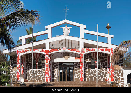 La Iglesia chiesa di Santa Cruz, Hanga Roa, Isola di Pasqua, Valparaiso, Cile, Polinesia, Oceania Foto Stock