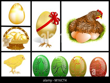 Set di elementi di pasqua, golden uova di pasqua Illustrazione Vettoriale