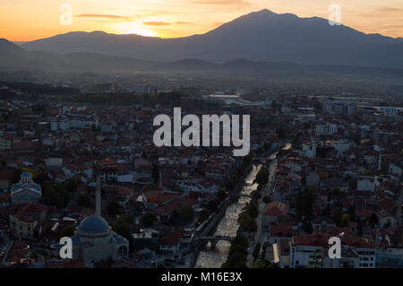 Vista tramonto da Prizren Fortezza, Kosovo Foto Stock