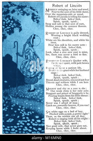 Un 1921 libro per bambini immagine - illustrato filastrocca. Poesia ROBERT di Lincoln da William Cullen Bryant (1794-1878), avvocato americano, il poeta romantico, giornalista, e da lungo tempo editore del New York Evening Post Foto Stock