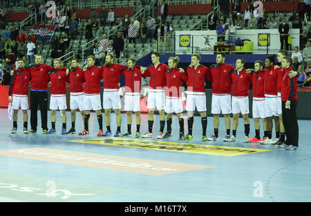 Zagabria, CroatiaJanuary 26th 2018, Zagreb, Croazia; unione Mens campionato di pallamano, Croazia contro la Repubblica ceca; Team Repubblica Ceca Hymne Credito: Laurent Lairys/Agence Locevaphotos/Alamy Live News Foto Stock