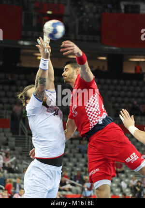 Zagabria, Croazia.Il 26 gennaio 2018, Zagreb, Croazia; unione Mens campionato di pallamano, Croazia contro la Repubblica ceca; Luka stepancic ( Croazia ) in azione Credit: Laurent Lairys/Agence Locevaphotos/Alamy Live News Foto Stock