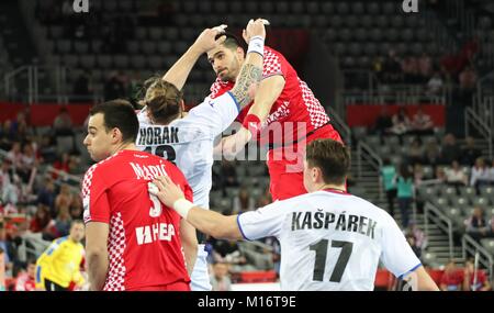 Zagabria, Croazia.Il 26 gennaio 2018, Zagreb, Croazia; unione Mens campionato di pallamano, Croazia contro la Repubblica ceca; Luka stepancic ( Croazia ) in azione Credit: Laurent Lairys/Agence Locevaphotos/Alamy Live News Foto Stock