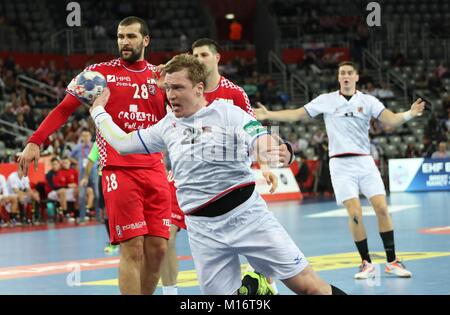 Zagabria, CroatiaJanuary 26th 2018, Zagreb, Croazia; unione Mens campionato di pallamano, Croazia contro la Repubblica ceca; Petr Slachta (Repubblica Ceca) in azione Credit: Laurent Lairys/Agence Locevaphotos/Alamy Live News Foto Stock