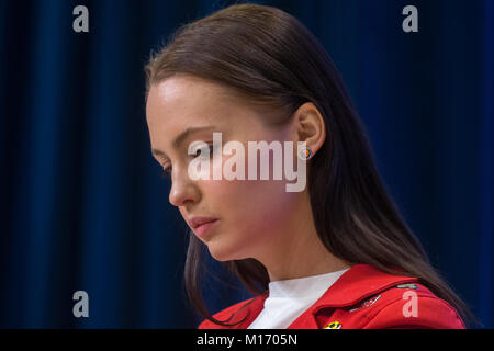 Mosca, Russia. Il 25 gennaio 2018. L'attrice Yulia Khlynina nel corso di una conferenza stampa davanti alla stampa-anteprima del film Selfie alla Rossiya Segodnya agenzia di notizie internazionale di multimedia premere Centro. Credito: Victor Vytolskiy/Alamy Live News Foto Stock