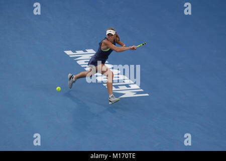 Melbourne, Australia. Il 27 gennaio, 2017. Danese giocatore di tennis Caroline WOZNIACKI è in azione durante le finali corrispondono all'Australian Open vs Romanian tennis player Simona Halep il Jan 27, 2018 a Melbourne, Australia - ©Yan Lerval/Alamy Live News Foto Stock