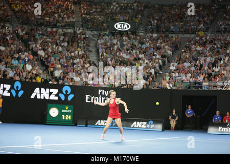 Melbourne, Australia. Il 27 gennaio, 2017. Il rumeno tennista Simona Halep è in azione durante le finali corrispondono all'Australian Open vs danese giocatore di tennis Caroline WOZNIACKI il Jan 27, 2018 a Melbourne, Australia - ©Yan Lerval/Alamy Live News Foto Stock