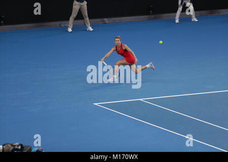 Melbourne, Australia. Il 27 gennaio, 2017. Il rumeno tennista Simona Halep è in azione durante le finali corrispondono all'Australian Open vs danese giocatore di tennis Caroline WOZNIACKI il Jan 27, 2018 a Melbourne, Australia - ©Yan Lerval/Alamy Live News Foto Stock