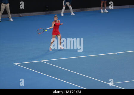 Melbourne, Australia. Il 27 gennaio, 2017. Il rumeno tennista Simona Halep è in azione durante le finali corrispondono all'Australian Open vs danese giocatore di tennis Caroline WOZNIACKI il Jan 27, 2018 a Melbourne, Australia - ©Yan Lerval/Alamy Live News Foto Stock