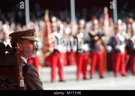 Madrid, Spagna. Xx Febbraio 2018. Il re Felipe presso il settantacinquesimo anniversario della generale accademia militare di Saragozza in Spagna. Febbraio20, 2017. Credito: Jimmy Olsen/Media punzone ***Nessuna Spagna***/Alamy Live News Foto Stock