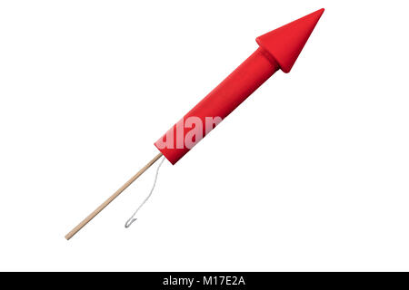 Close-up di razzo rosso fuoco d'artificio isolate su sfondo bianco Foto Stock