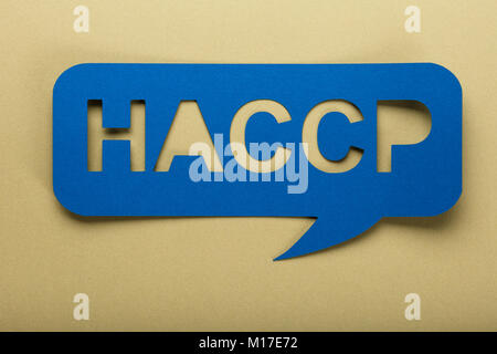 Haccp testo tagliato su Blu discorso bolla Foto Stock