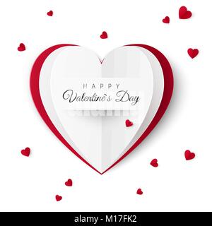 Valentine greeting card con l'iscrizione di un felice giorno di San Valentino. Biglietto di auguri concetto nella forma di un cuore di carta. Illustrazione Vettoriale isola Illustrazione Vettoriale