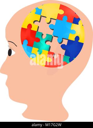 Puzzle nel cervello. testa. Mondo autismo giorno. Illustrazione Vettoriale su sfondo isolato. Illustrazione Vettoriale
