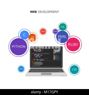 Lo sviluppo del web ed infografico. La programmazione e il concetto di codifica. Illustrazione Vettoriale Illustrazione Vettoriale