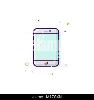 Concetto di telefono mobile e la relativa icona. Linea sottile design piatto illustrazione vettoriale isolati su sfondo bianco Illustrazione Vettoriale