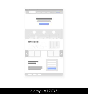 Landing page sito wireframe modello di interfaccia isolata su bianco. Appartamento illustrazione vettoriale Illustrazione Vettoriale