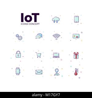 Concetto Internet delle cose icone. Illustrazione Vettoriale icone di iot in sfondo bianco Illustrazione Vettoriale