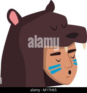 American Indian faccia con cappuccio di orso Illustrazione Vettoriale