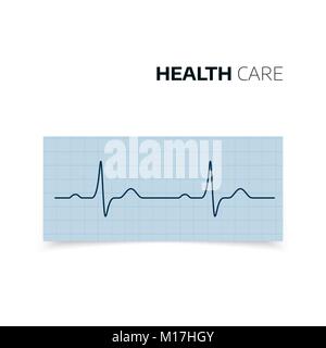 La diagnosi medica di battito cardiaco e la frequenza cardiaca. Cardiogram di salute del cuore. Heartbaet curva su un foglio di carta millimetrata. Illustrazione Vettoriale Illustrazione Vettoriale