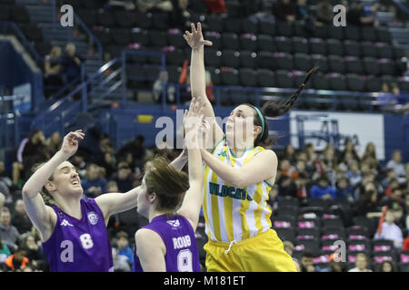 Birmingham, Regno Unito, 28 gennaio, 2018. British Basketball, WBBL cup finale tra Nottingham Wildcats e Caledonia orgoglio. Arena di Birmingham. Credito: Carol moiré / Alamy Live News. Foto Stock