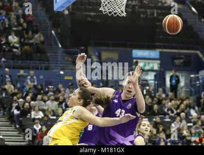 Birmingham, Regno Unito, 28 gennaio, 2018. British Basketball, WBBL cup finale tra Nottingham Wildcats e Caledonia orgoglio. Arena di Birmingham. Credito: Carol moiré / Alamy Live News. Foto Stock