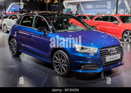 Bruxelles - Jan 10, 2018: Audi A1 economy car presentati presso il Bruxelles Motor Show. Foto Stock