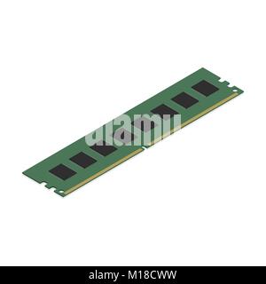 Modulo di memoria RAM, isolato su sfondo bianco, vista dall'alto. Elemento per la progettazione di dispositivi digitali e accessori per computer. Appartamento 3D isometrica stile, vecto Illustrazione Vettoriale