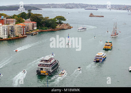 Australia annuale Giorno Ferry Boat Race - Ferrython, Porto di Sydney, Sydney, Nuovo Galles del Sud (NSW), Australia 2018 Foto Stock