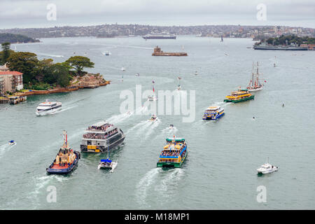 Australia annuale Giorno Ferry Boat Race - Ferrython, Porto di Sydney, Sydney, Nuovo Galles del Sud (NSW), Australia 2018 Foto Stock