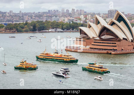 Australia annuale Giorno Ferry Boat Race - Ferrython, Porto di Sydney, Sydney, Nuovo Galles del Sud (NSW), Australia 2018 Foto Stock