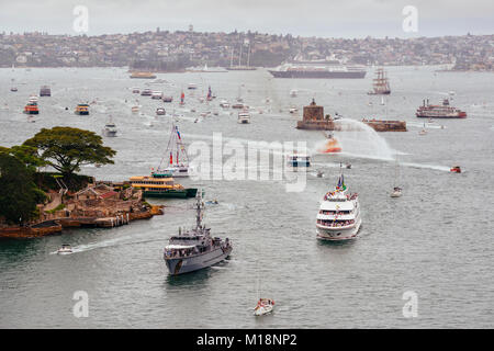 Australia annuale Giorno Ferry Boat Race - Ferrython, Porto di Sydney, Sydney, Nuovo Galles del Sud (NSW), Australia 2018 Foto Stock