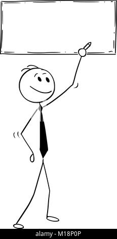 Cartoon di imprenditore iscritto su vuoto vuoto segno di testo Illustrazione Vettoriale