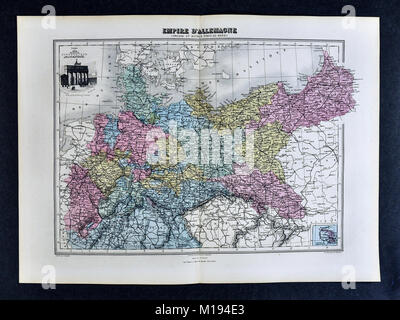 1877 Migeon Mappa Prussia - Germania - Europa Berlin Brandenburg Foto Stock