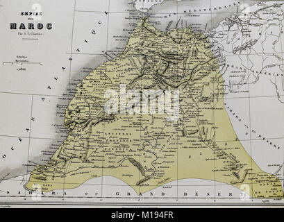 1877 Migeon mappa - Marocco - Barbary Coast Nord Africa Tangeri Casa Blanca Fez Marrakech Foto Stock