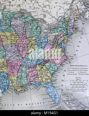 1877 Migeon Mappa Stati Uniti America del Nord Foto Stock