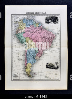 1877 Migeon mappa - America del Sud - Brasile Argentina Perù Colombia Cile Foto Stock
