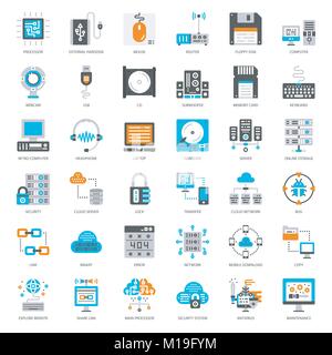 Sui computer icona piana, la tecnologia cloud, computer accessori, isolato su sfondo bianco Illustrazione Vettoriale