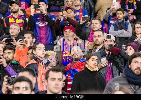 Barcellona, Spagna. 28 gen, 2018. FC Barcelona seguaci durante il match tra FC Barcelona contro Deportivo Alaves, per il round 21 del Liga Santander, giocato al Camp Nou Stadium il 28 gennaio 2018 a Barcellona, Spagna. Credito: Gtres Información más Comuniación on line, S.L./Alamy Live News Foto Stock