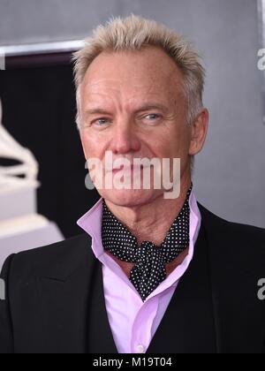New York, NY, STATI UNITI D'AMERICA. 28 gen, 2018. Sting a arrivi e il sessantesimo anniversario dei Grammy Awards - Arrivi e il Madison Square Garden di New York, NY, Stati Uniti Gennaio 28, 2018. (Foto: Max Parker/Everett raccolta) presso gli arrivi per il sessantesimo anniversario dei Grammy Awards - Arrivi e il Madison Square Garden di New York, NY Gennaio 28, 2018. Credito: Max Parker/Everett raccolta/Alamy Live News Foto Stock