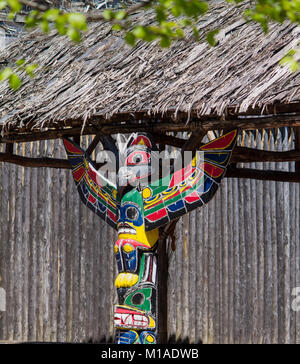 Totem indiani in Huron villaggio in Quebec Foto Stock